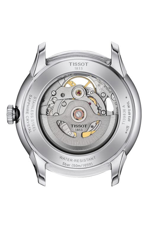 Tissot Men's Swiss Automatic Chemin Des Tourelles Skeleton Brown Leather Strap Watch 39mm In Grey/ivory
