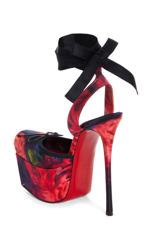 Shop Christian Louboutin Cassia Rose Silk Platform Pump In Red Multi/lin Multi