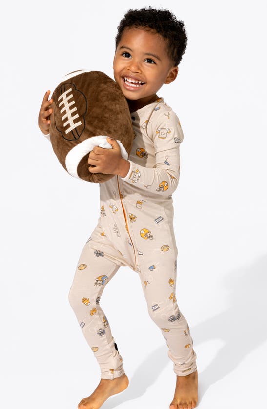 Shop Bellabu Bear Kids' Football Fitted Convertible One-piece Pajamas In Beige