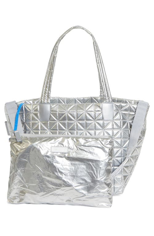 Veecollective Medium Vee Quilted Recycled Nylon Tote In Chrome Metallic