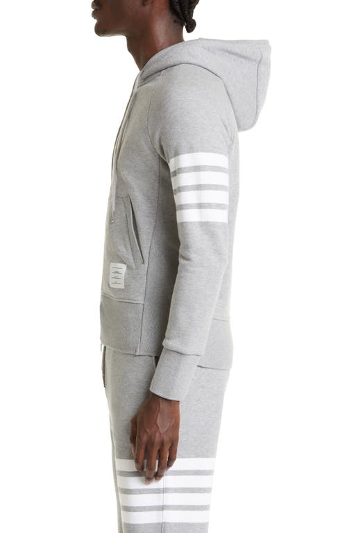 Shop Thom Browne Classic 4-bar Zip Cotton Hoodie In Heather Grey/white