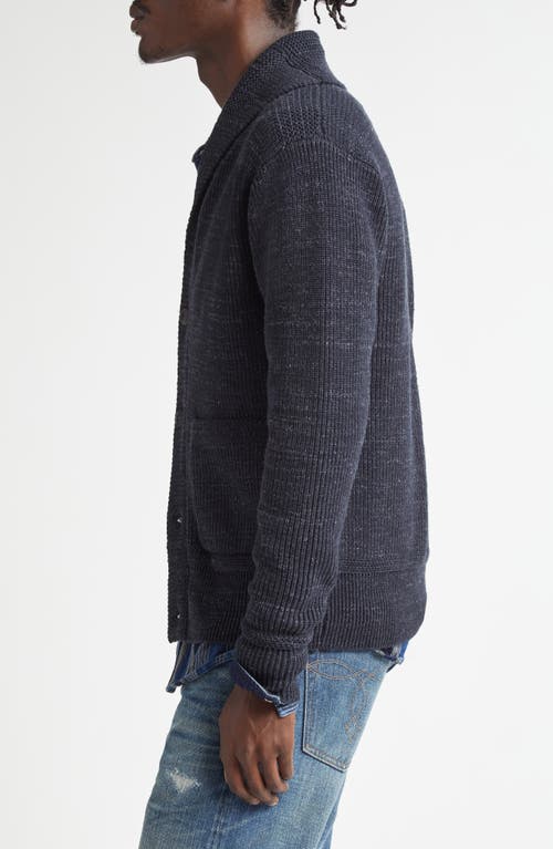 Shop Double Rl Marled Cotton Cardigan In Dark Navy Heather