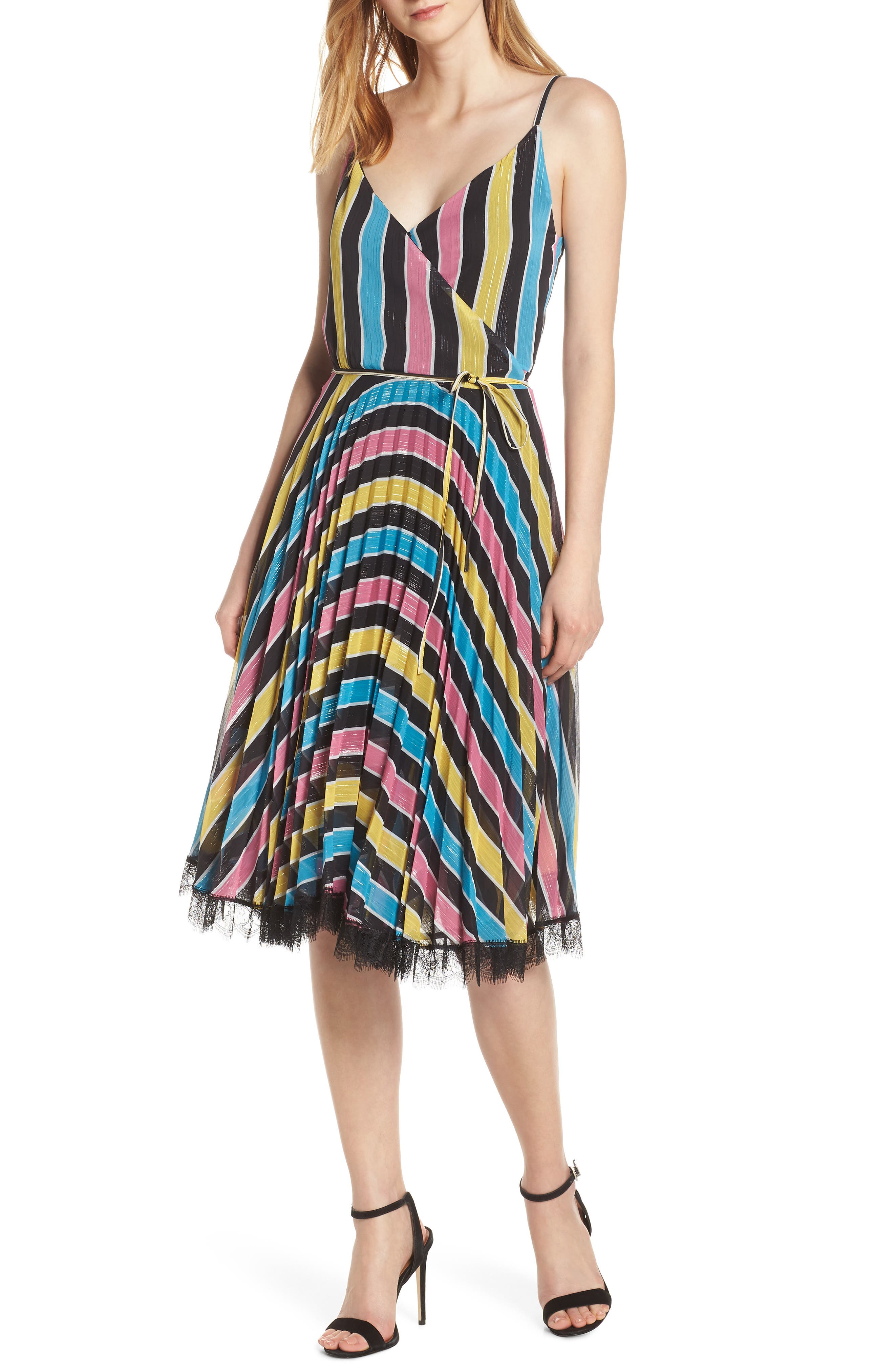 Forest Lily Stripe Wrap Dress, Black