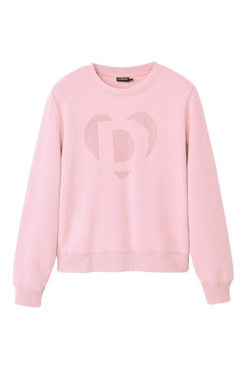 Desigual Strass Heart Embellished Cotton Graphic Sweatshirt In Red