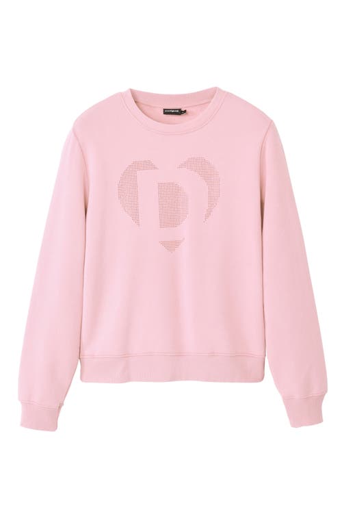 Shop Desigual Strass Heart Embellished Cotton Graphic Sweatshirt In Red