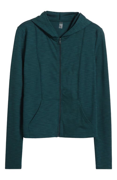 Shop Beyond Yoga Heather Rib Zip-up Hooded Jacket In Midnight Green Heather Rib