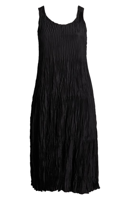 Eileen Fisher Textured Sleeveless Silk Midi Dress In Black