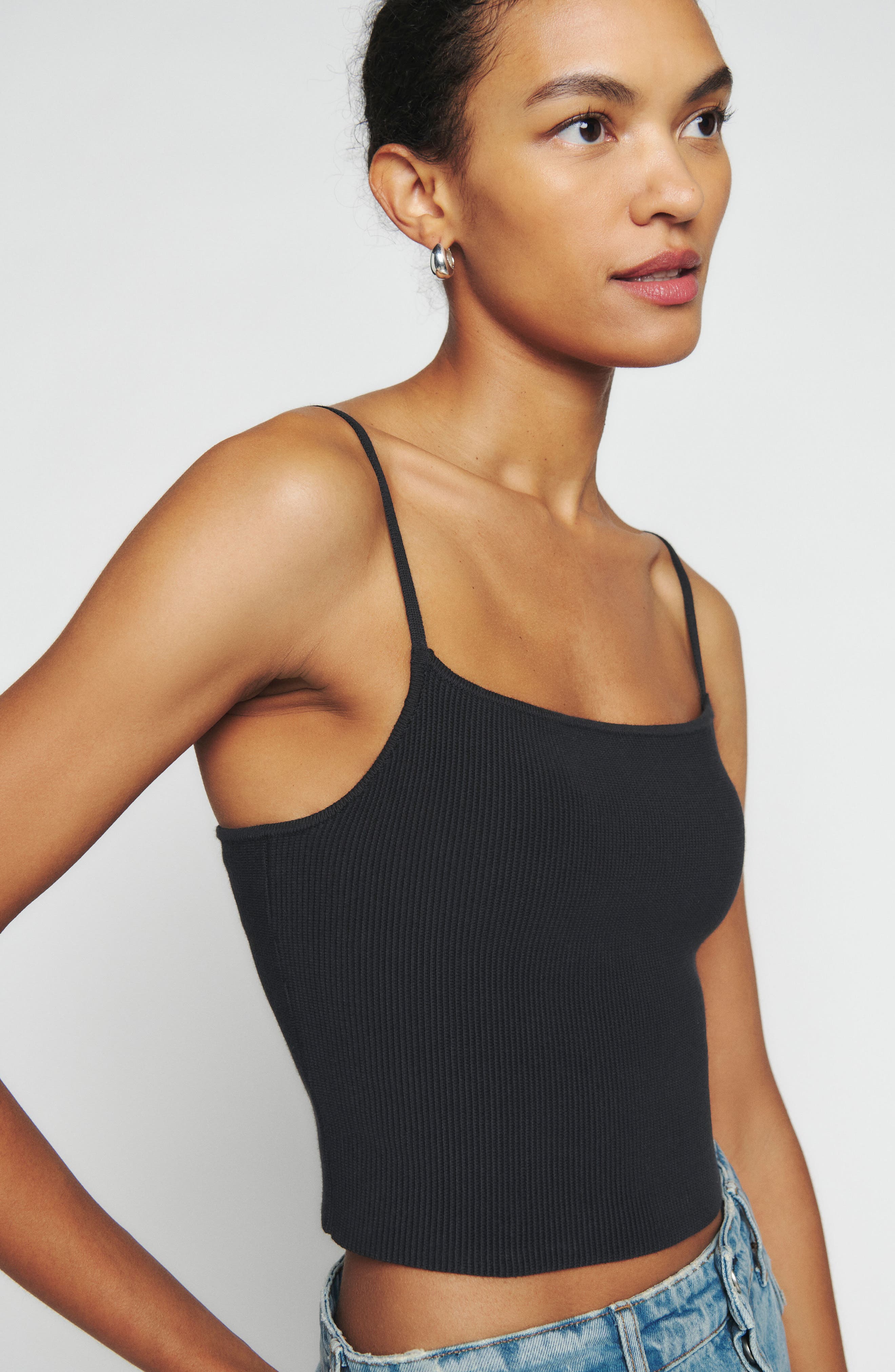 Reformation black ribbed top crop top