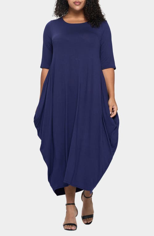 Shop L I V D Evelyn Bubble Hem Jersey Midi Dress In Navy