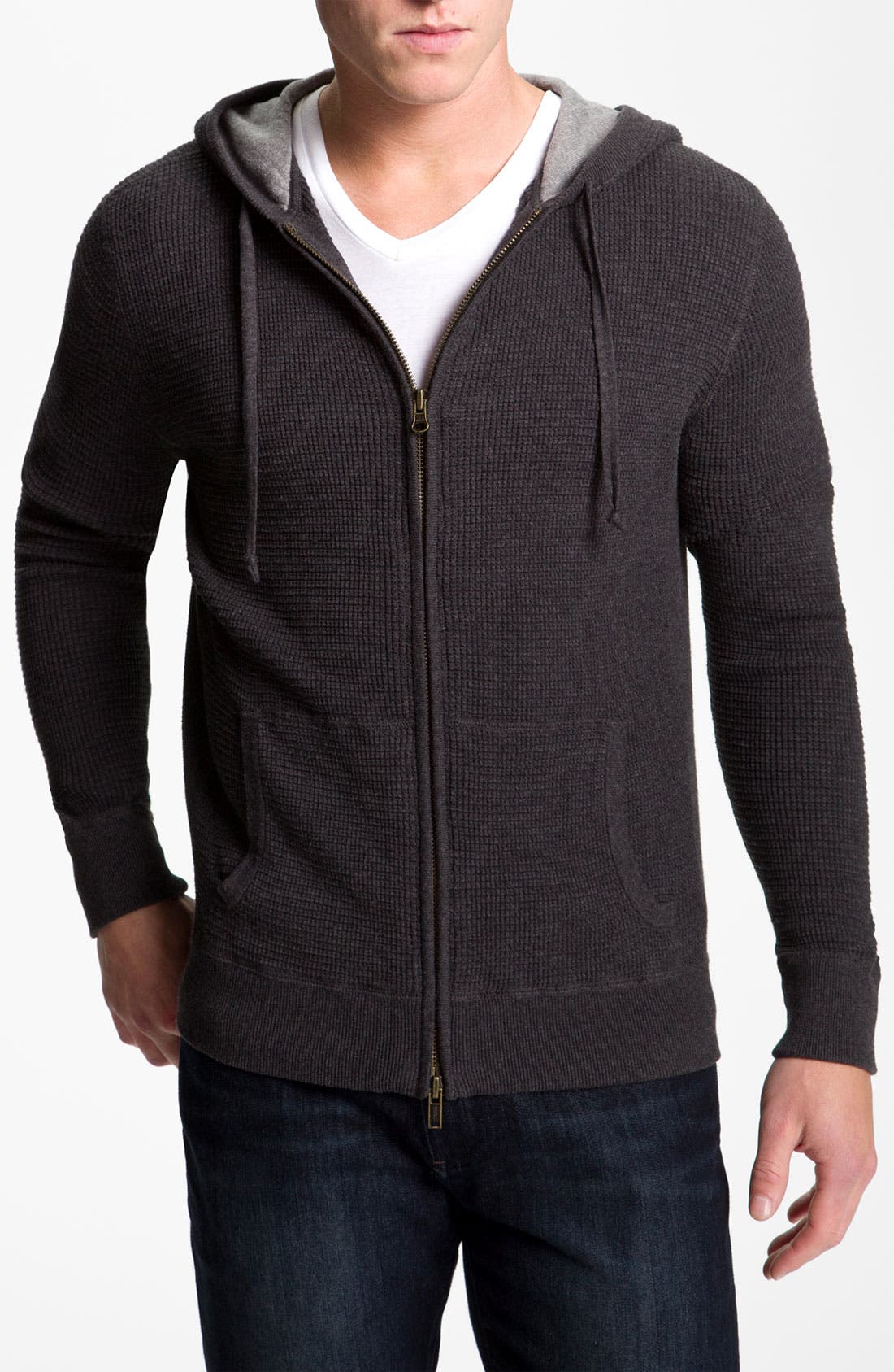 waffle knit zip hoodie