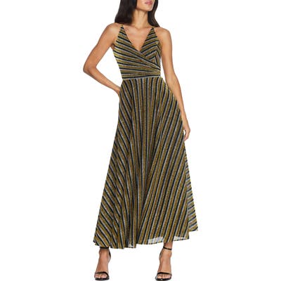 Dress The Population Lena Gltter Stripe Gown, Metallic