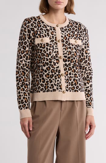 By Design Keira Chest Pocket Cardigan In Leopard