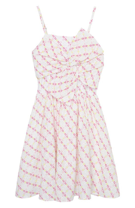 Habitual Kids' Eyelet Twist Front Dress In White Multi
