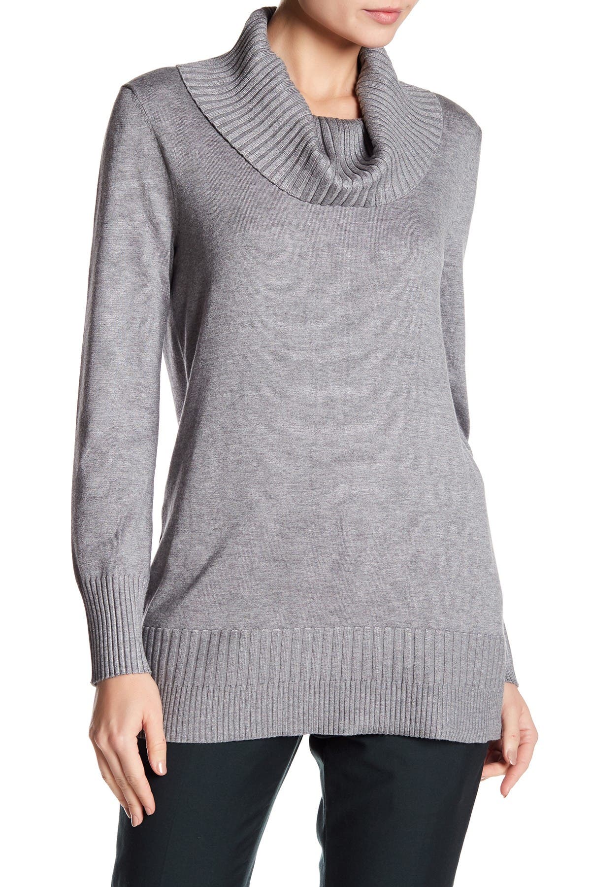 cable and gauge cowl neck sweater