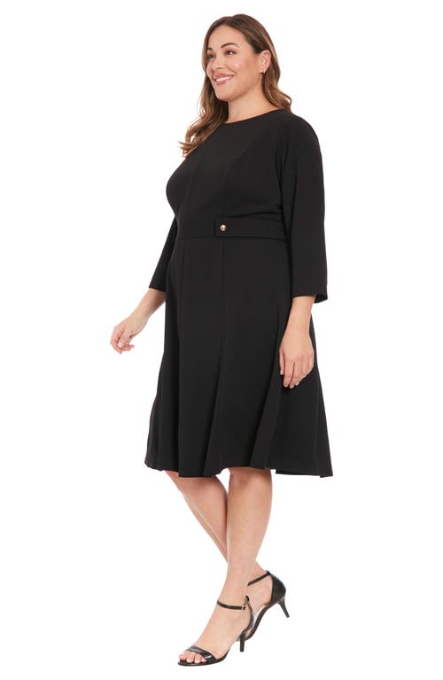 London Times Plus Size 3/4-sleeve Tab-waist Fit & Flare Dress In Black
