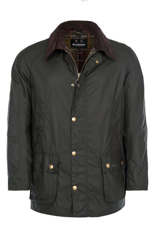 Shop Barbour Ashby Corduroy Collar Water Resistant Waxed Cotton Jacket In Olive