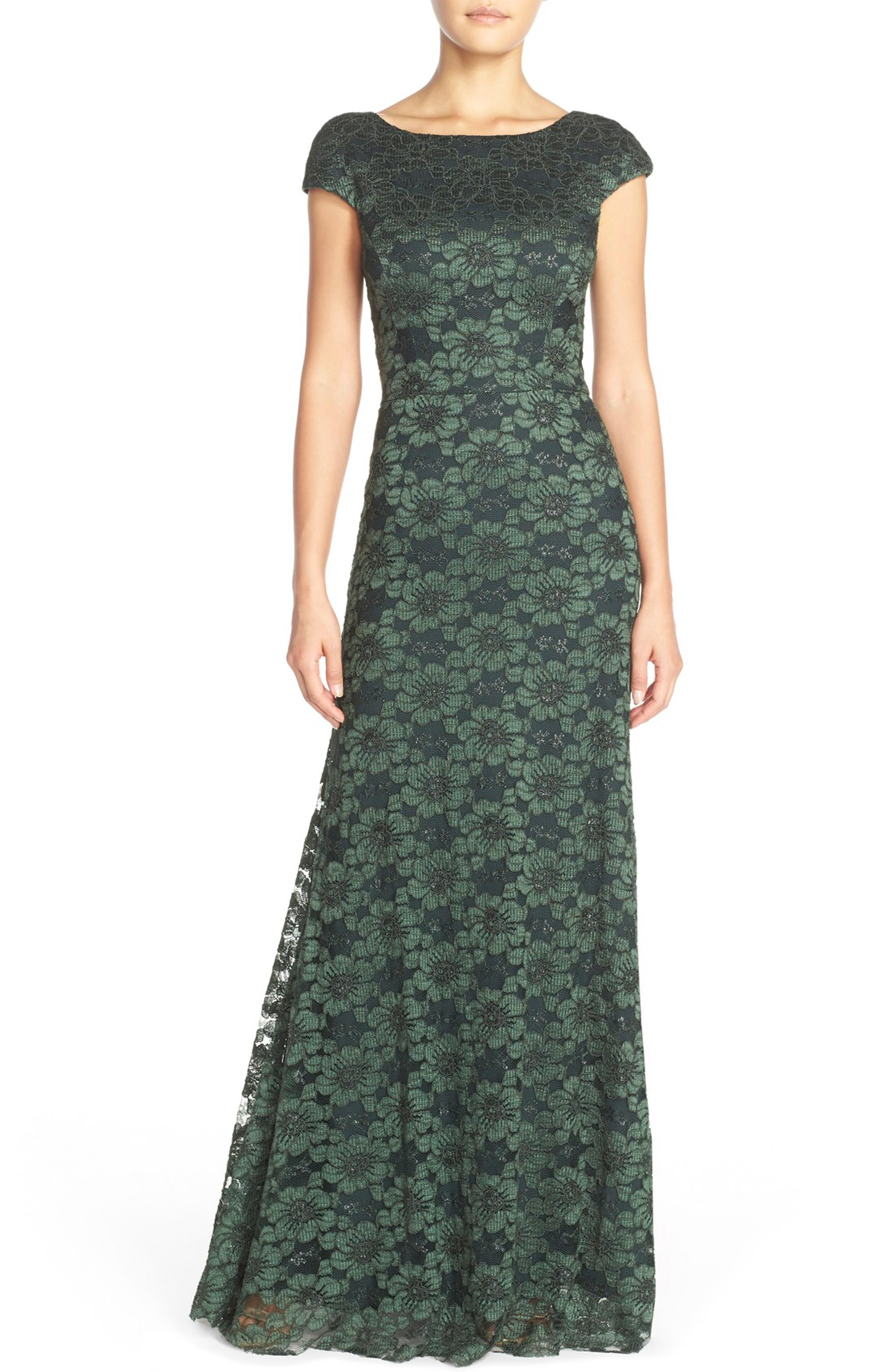 Vera Wang Corded Metallic Lace Fit & Flare Gown | Nordstrom