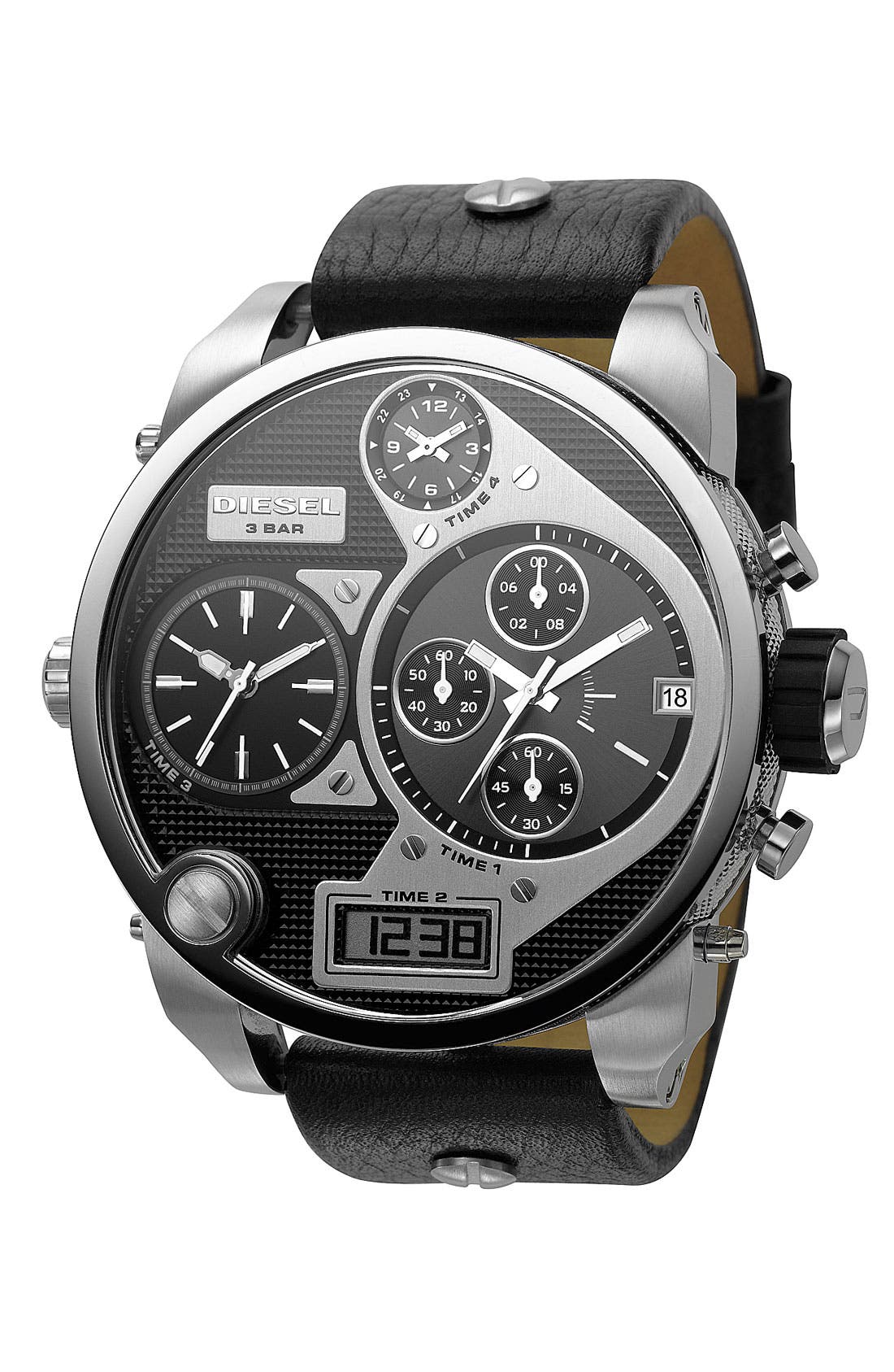 DIESEL<SUP>®</SUP>,
                                        'Mr. Daddy' Leather Strap Watch, 58mm,
                                        Main thumbnail 1, color,
                                        001