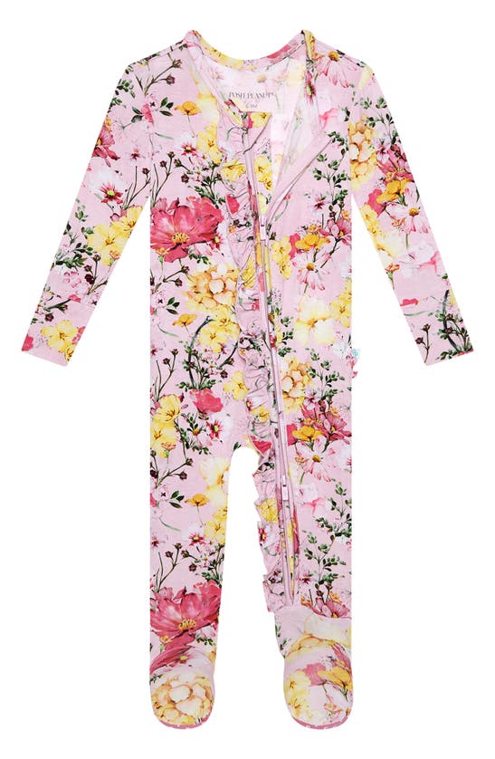 Shop Posh Peanut Gaia Ruffled Fitted Footie Pajamas In Bright Pink