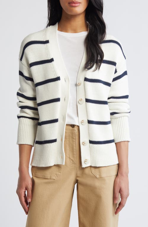 Shop Caslonr Caslon(r) Pima Cotton Cardigan In Ivory Cloud-navy Blazer Stripe