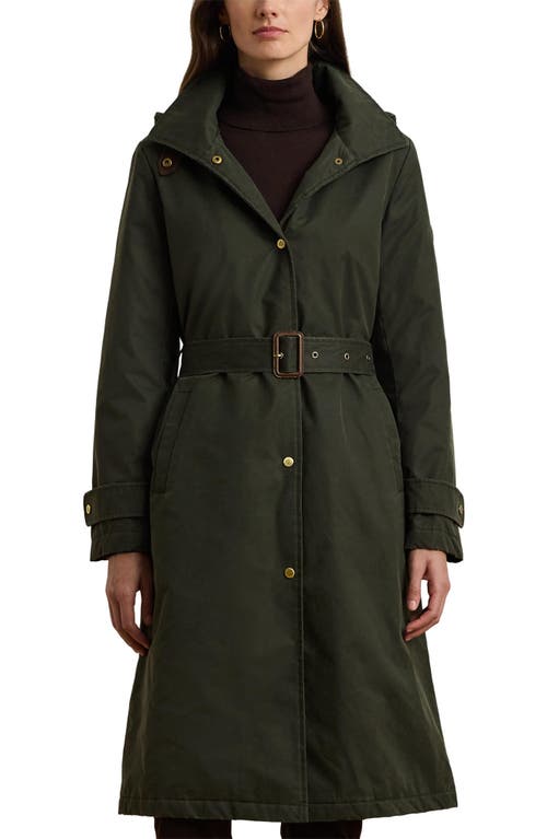 Shop Lauren Ralph Lauren Waxed Hooded Coat In Loden Black