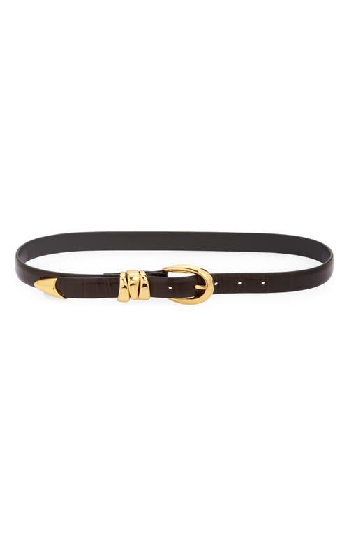 Madewell Triple Keeper Croc Embossed Leather Belt In Chocolate Raisin