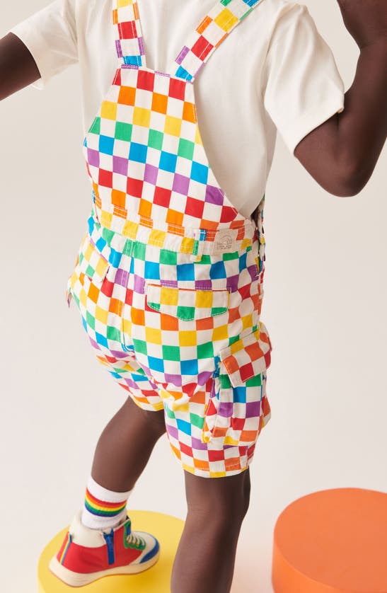 Shop Little Bird Kids' Checkerboard Short Overalls & T-shirt Set In White Rainbow