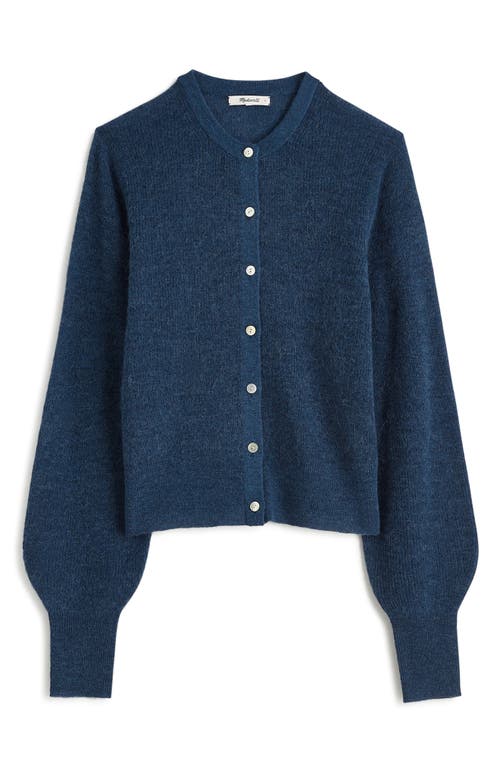 Shop Madewell Ribbed Alpaca Blend Crewneck Cardigan In Heather Bluejay