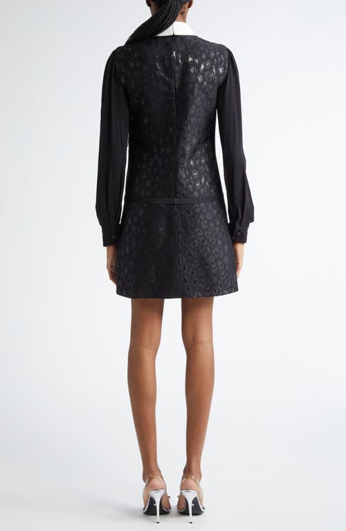 Shop Versace Leopard Long Sleeve Jacquard Minidress In Black