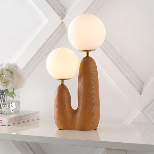 JONATHAN Y JONATHAN Y ODA 17.75" 2-LIGHT MODERN BOHEMIAN RESIN/IRON/FROSTED GLASS DANISH CACTUS LED TABLE LAMP 