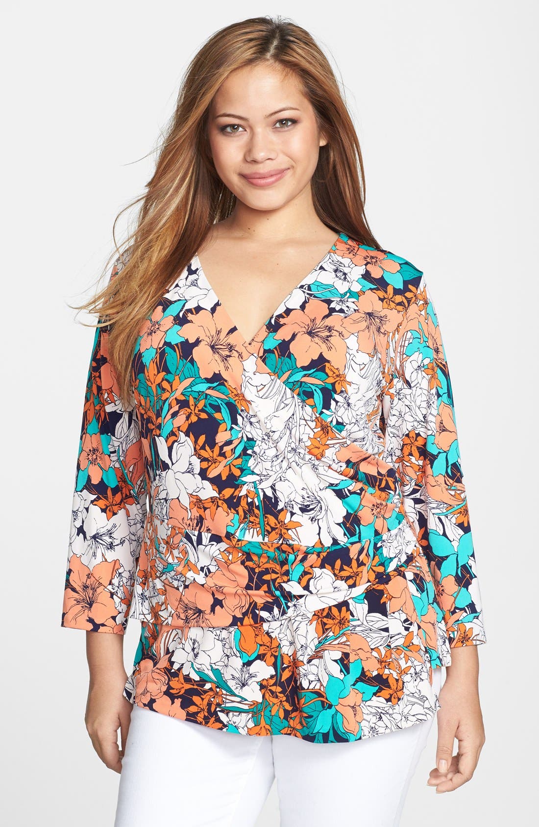 Anne Klein Floral Print Wrap Top (Plus Size) Nordstrom