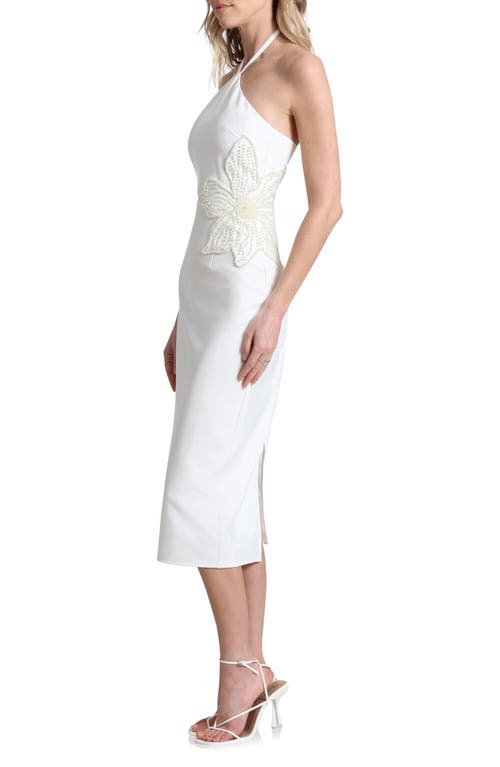 Shop Avec Les Filles Floral Appliqué Cutout Halter Midi Dress In White