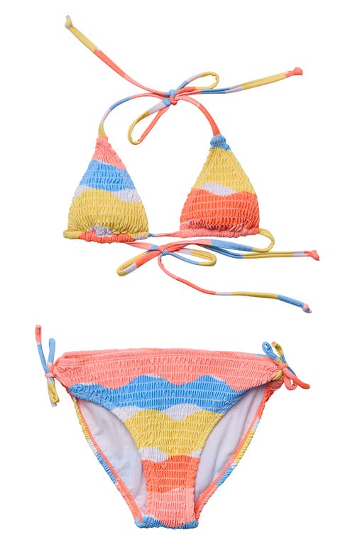 Snapper Rock Kids' Good Vibes Stripe Smocked Two-Piece Swimsuit in Mutli