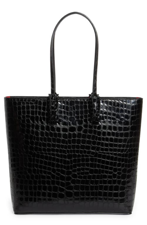 Shop Christian Louboutin Cabata Croc Embossed Leather Tote In Bk01 Black