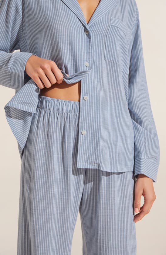 Shop Eberjey Nautico Stripe Long Sleeve Top & Pants Pajamas In Wedgewood