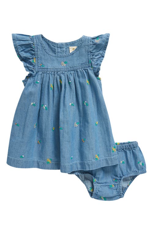 Tucker + Tate Floral Embroidered Dress & Bloomers in Blue Wash Garden Embroidery