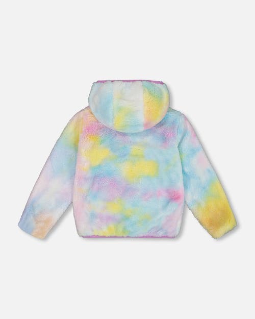 Shop Deux Par Deux Little Girl's Reversible Plush Jacket Lilac Tie Dye In Lupine