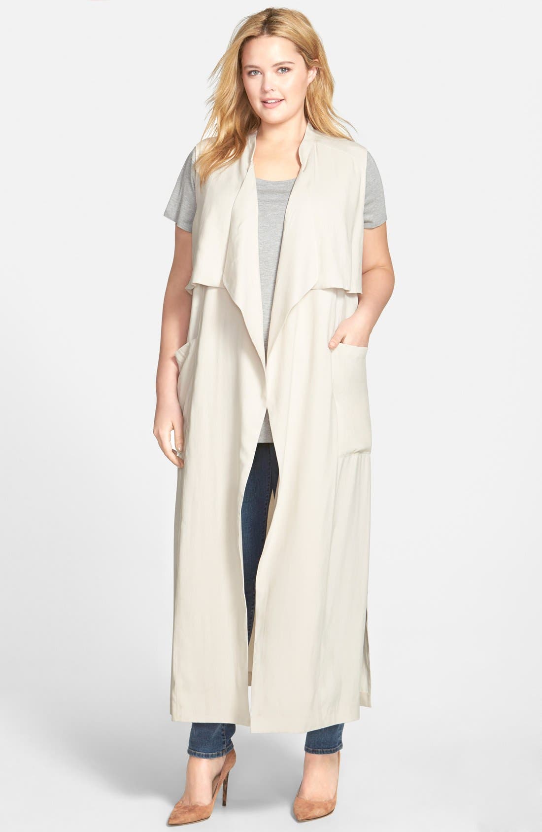 Sejour Open Front Sleeveless Trench Coat (Plus Size) Nordstrom