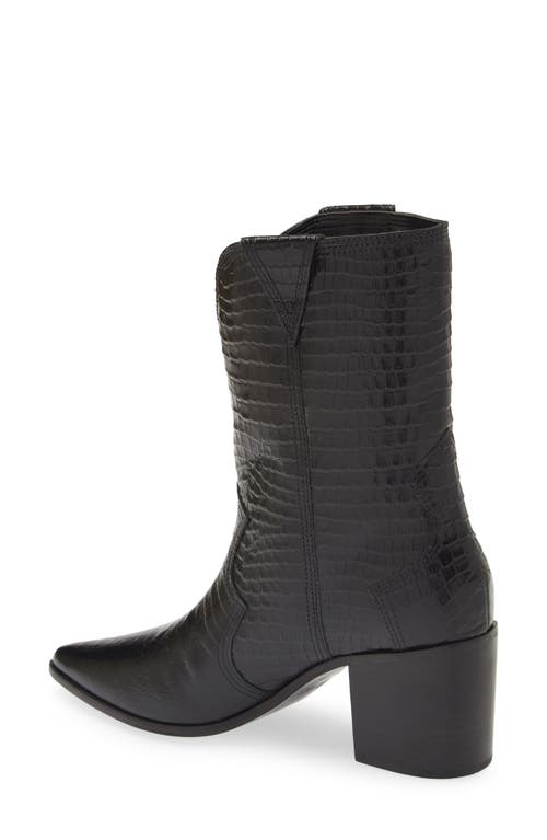 Kaanas Ver Croc Embossed Pointed Toe Western Boot In Black