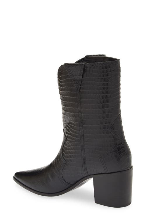 Shop Kaanas Ver Croc Embossed Pointed Toe Western Boot In Black