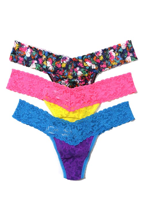 Shop Hanky Panky Low Rise Lace Thongs In Black Multi/pink/blue