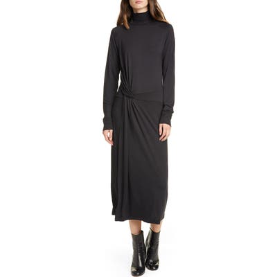Rag & Bone Draped Long Sleeve Midi Dress, Black