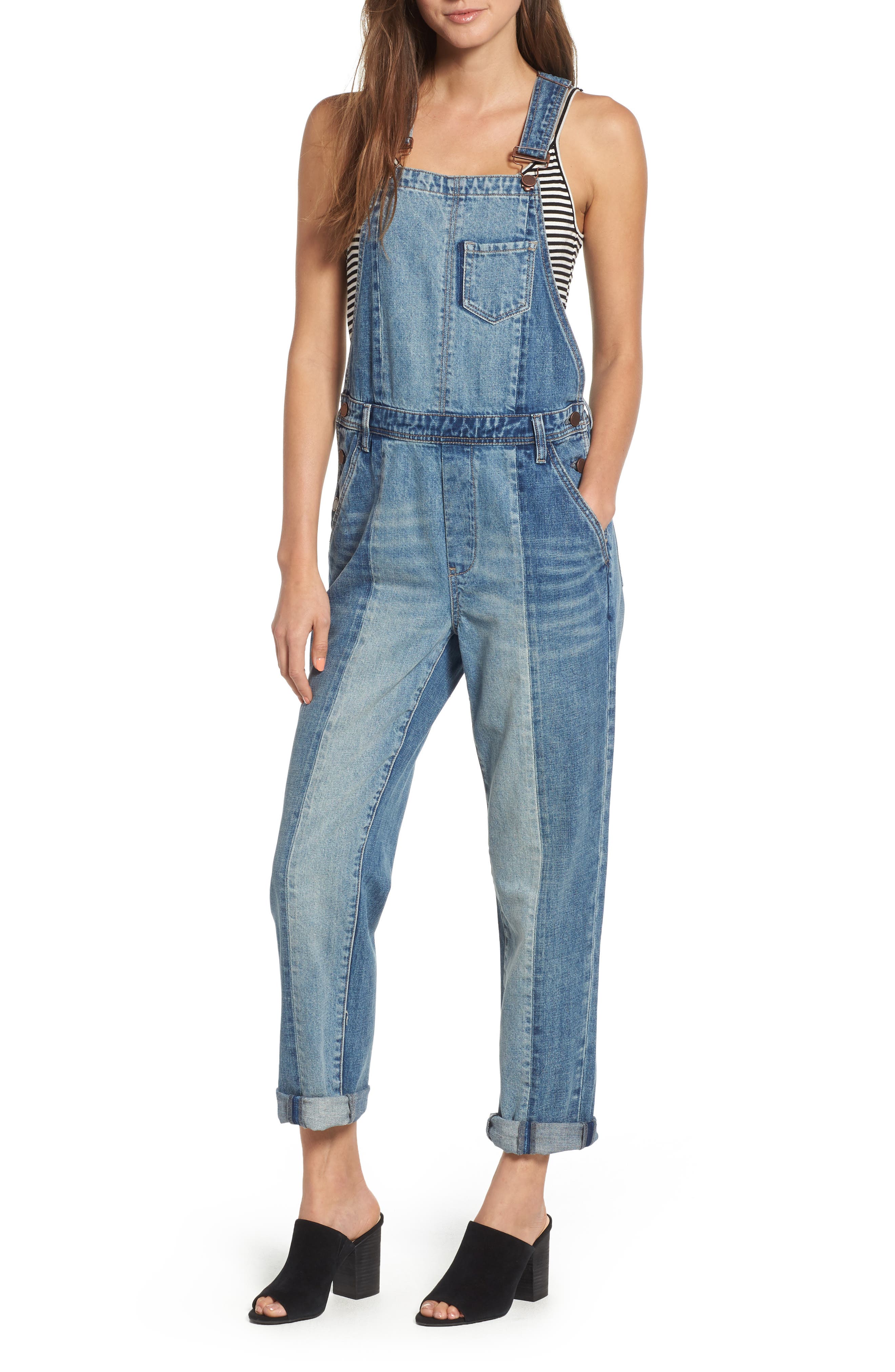 BLANKNYC Colorblock Denim Boyfriend Overalls Nordstrom