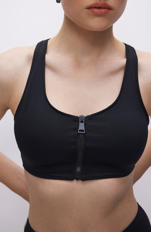 Shop Good American Compression Zip-up Sports Bra In Black001