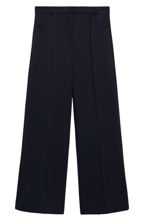 Shop Mango Wide Leg Crop Pants In Dark Navy