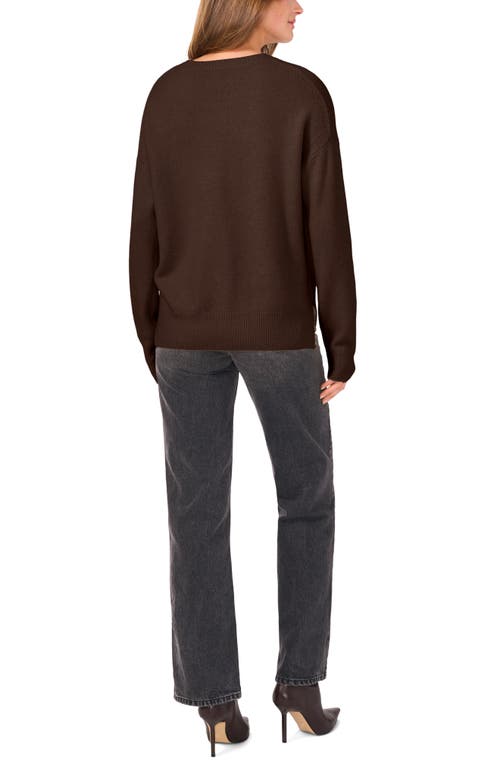 Shop Vince Camuto Cropped Crewneck Sweater In Chocolate