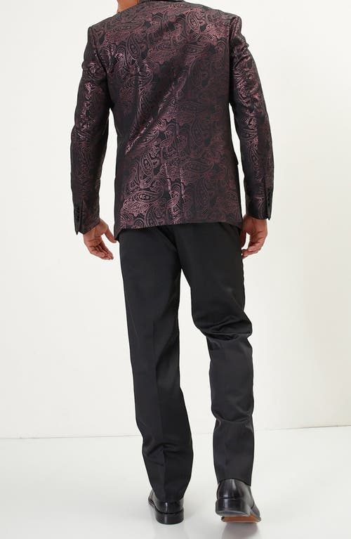 Ron Tomson Metallic Paisley Pattern Tuxedo Jacket In Burgundy