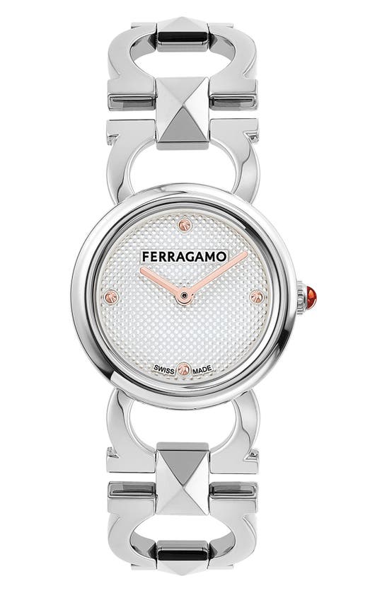 Shop Ferragamo Double Gancio Bracelet Watch, 25mm In Stainless Steel