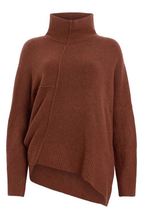 Shop Allsaints Lock Roll Neck Asymmetric Sweater In Copper Brown