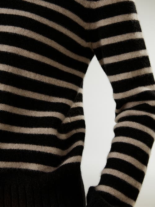 Shop Lilysilk Striped Round Collar Cashmere Sweater In Black